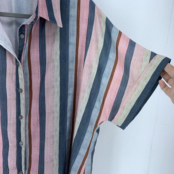 Amaryllis Womens 2XP Button Up Tunic High Low Top Multicolor Stripes Relaxed - Picture 2 of 6